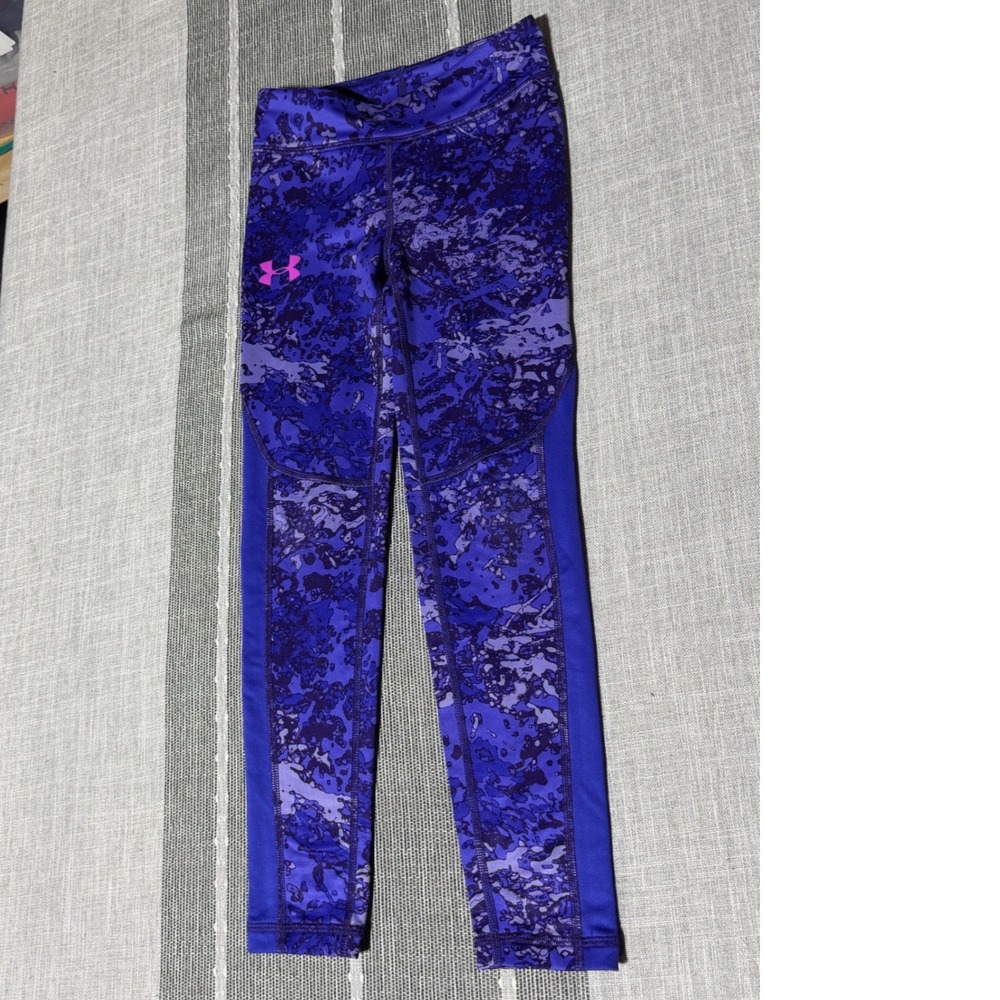 Under Armour Girls Purple Camo Print HeatGear Leggings Size XS‎ 7